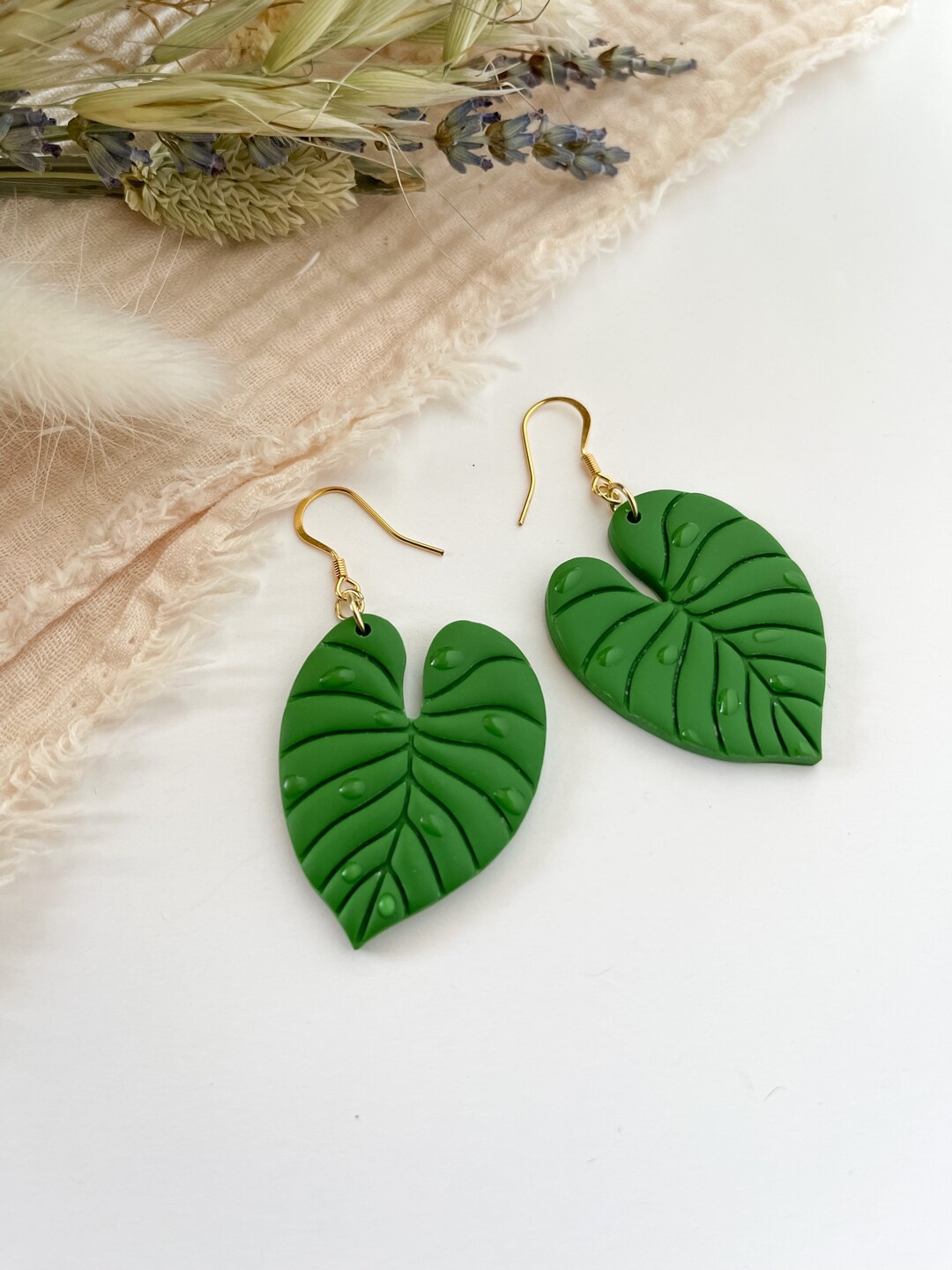 Philodendron Leaf Clay Earrings Plant Lover Gifts Green - Etsy