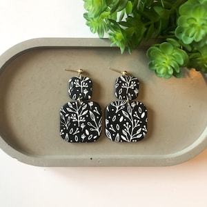 Floral Clay Earrings | Black Dangle Earrings