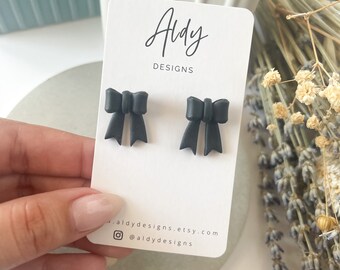 Black Bow Studs + coquette bow style black earrings + small studs girly