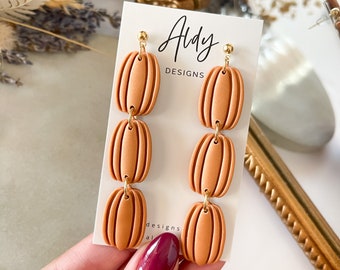 Stacked Pumpkin Dangles + orange clay fall earrings