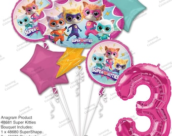Anagram Super Kitties Officially Licensed Birthday Balloon Bouquet (Choose Your Age)