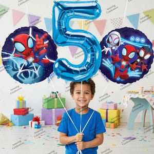 Spidey and His Amazing Friends Birthday Balloon Bouquet – Officially Licensed Party Decorations 3pcs Kit #5 Blue