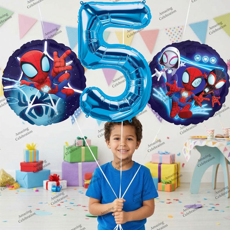 Spidey and His Amazing Friends Birthday Balloon Bouquet – Officially Licensed Party Decorations 3pcs Kit #5 Blue