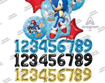 Sonic Balloon Bouquet, Number Birthday Balloons, Officially Licensed by Anagram Set