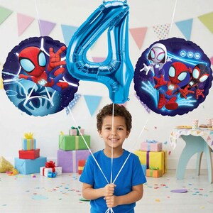 Spidey and His Amazing Friends Birthday Balloon Bouquet – Officially Licensed Party Decorations 3pcs Kit #4 Blue