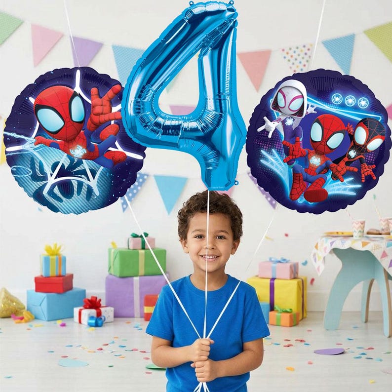 Spidey and His Amazing Friends Birthday Balloon Bouquet – Officially Licensed Party Decorations 3pcs Kit #4 Blue