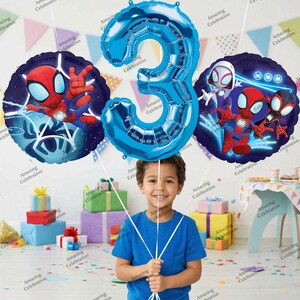 Spidey and His Amazing Friends Birthday Balloon Bouquet – Officially Licensed Party Decorations 3pcs Kit #3 Blue