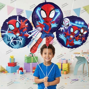 Spidey and His Amazing Friends Birthday Balloon Bouquet – Officially Licensed Party Decorations 3pcs Balloon Kit