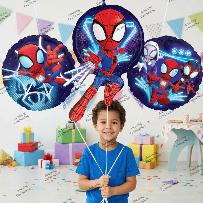 Spidey and His Amazing Friends Birthday Balloon Bouquet – Officially Licensed Party Decorations 3pcs Balloon Kit