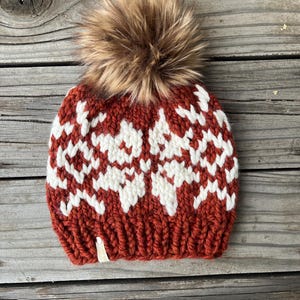 Orange Snowflake Beanie