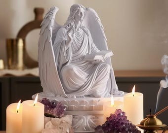 Eleleth Gnostic Deity Statue – Archon of Light, Aeon of Sophia, Angelic Figure with Wings and Sacred Book, Spiritual Altar Decor