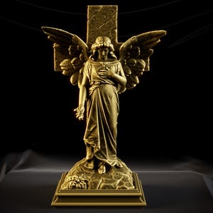 Angel Statue – Hand-Painted Resin Piece, 3D Printed Figurine of a Serene and Peaceful Angel with Wings