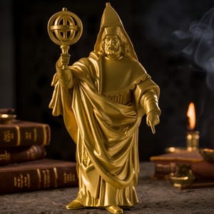 Figurine d'Hermès Trismégiste en plastique imprimée en 3D – Magicien tenant une sphère armillaire, figurine de sagesse hermétique, alchimie occulte, Idris Enoch