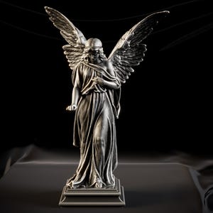 Angel Statue – Hand-Painted Resin Piece, 3D Printed Figurine of a Serene and Peaceful Angel with Wings
