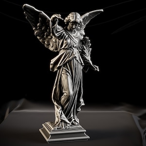 Angel Statue – Hand-Painted Resin Piece, 3D Printed Figurine of a Serene and Peaceful Angel with Wings