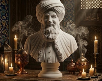 Estátua Busto de Rumi, Estátua PLA, Decoração de Poeta Sufi, Estatueta de Jalaluddin Rumi, Arte Mística Islâmica, Busto de Filósofo Persa