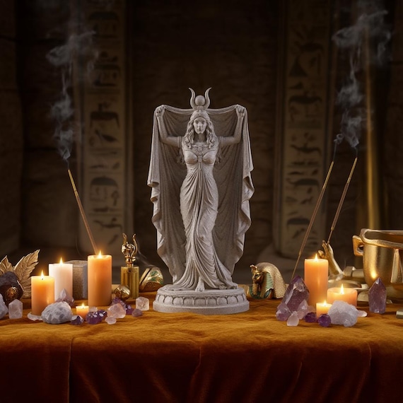 Isis Unveiling Herself Statue – Egyptian Goddess of Wisdom Figurine – Esoteric Occult Decor – Mystical Divine Feminine Art