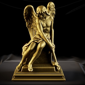 Angel Statue – Hand-Painted Resin Piece, 3D Printed Figurine of a Serene and Peaceful Angel with Wings