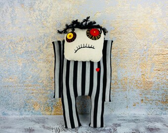 OOAK doll, zombie doll, one of a kind, gothic emo doll, voodoo doll, monster plush, art rag doll, baby gift.