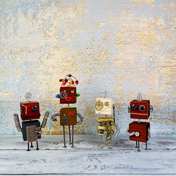 OOAK doll, wooden robot doll, steampunk robot toy, robot office minis, art robot doll, vintage robot home decor, mister robot kids gift.