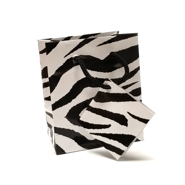 Zebra Print Favor/Gift Bags 3 x 2 x 3 1/2 Inch; Glossy Bags w/Handles - 20 Bags