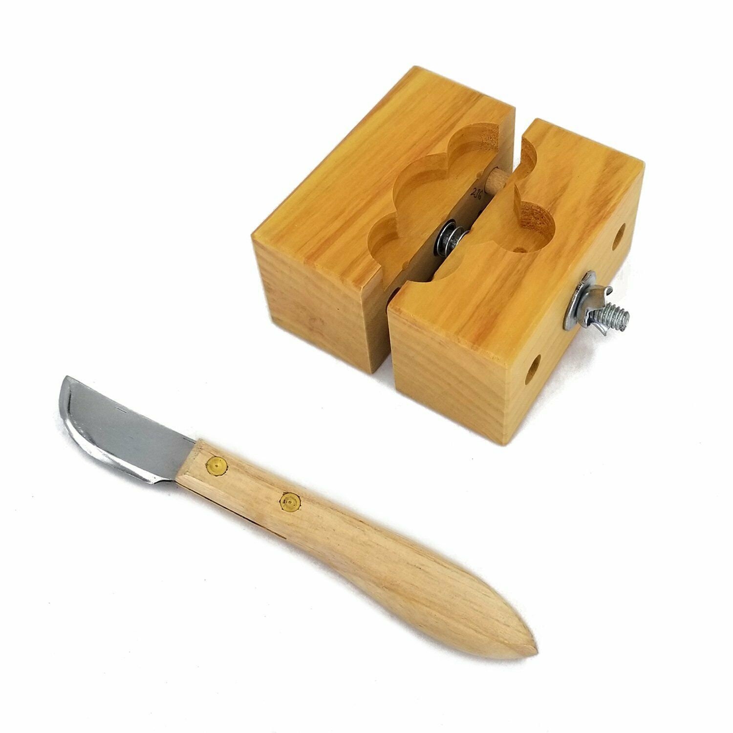Watchmakers Solid Wood Large Watch Case Holder Vise & Bench Knife Watch