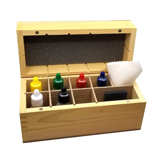 Grande boîte de rangement en bois détient 6 + or test acides 10K 14k 18K  925 platine et Pierre