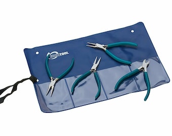 Slim Line Pliers 4 pc Set of Chain Nose, Flat Nose, Round Nose, & Side-Cutters with a Teal PVC Grip Handles