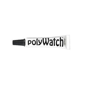 May include: A white tube of PolyWatch watch polish with a black cap and the text "PolyWatch Polish" printed on the tube.