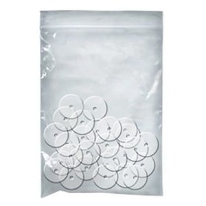 May include: A clear plastic bag filled with a large quantity of clear round plastic discs.