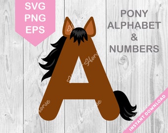 Pony alphabet, horse lettering, nursery alphabet, horse font, equestrian letters, horse cut file - 36 files