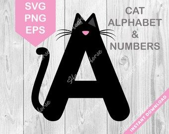 Black cat alphabet, cat lettering, nursery alphabet, cat font, animal letters, cat cut file - 36 files