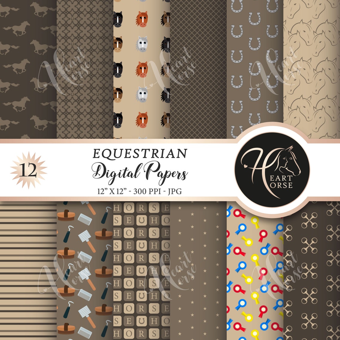 Equestrian Digital Papers Horse Backgrounds Equine Textures | Etsy
