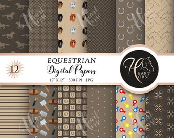 Equestrian digital papers, horse backgrounds, equine textures, seamless backgrounds, instant download