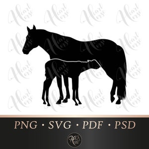 Merrie en veulen silhouet SVG, paard silhouet SVG, Stud boerderij SVG, Paardensport SVG-bestand, paard logo SVG