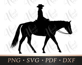 Western Riding Silhouette, Horse Cowgirl SVG PNG PDF (Digital File)