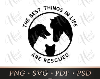 Rescued Animals SVG: Dog, Cat, Horse Design (Digital File)