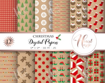 Christmas digital papers, festive backgrounds, xmas textures, holiday backgrounds, instant download