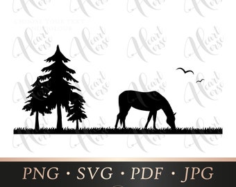 Horse Grazing Silhouette, Equine Scene (Digital File)
