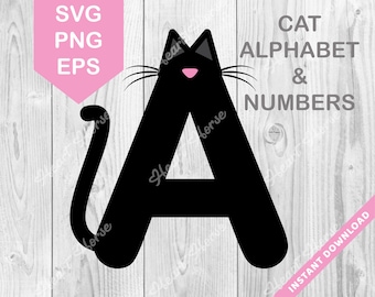 Alfabeto de gato negro: fuente infantil, letras de animales (archivos digitales)