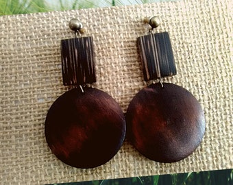 Large Chocolate Brown Drop Wooden Earrings