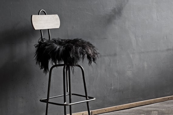 Genuine Icelandic Sheepskin Chair Cover Black and White 40 x 40 Centimeters Sheepskin Chair Throw Shaggy Sheepskin Sheepskin Pelt Throw.