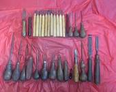 31 Picks, Awles, Turning Chisels. Antique and Vintage Wooden Handled Wood Working Tools. 19 Turning Chisels Including a Set of 11.