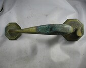 Large Solid Brass Art Deco Door Handle With Thumb Lever. Architectural Salvage. Vintage Door Pull, Old, Used Hardware, Patina, Bevels.