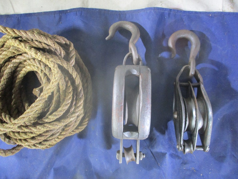 Antique Block and Tackle Set with Rope. Double Anvil Brand Etsy
