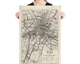 Pisa city map Edizioni Ponte Vecchio by G B Probst F B Werner Vintage art engraving print of Perspective view of Pisa