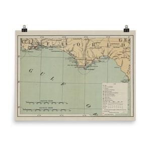 Oude Florida Panhandle vuurtoren kaart (1898) West FL nautische Atlas poster