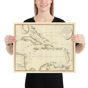 Pôster Mapa antigo das Caraíbas (1796) Atlas das Índias Ocidentais do vintage