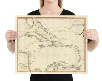 Old Caribbean Map (1796) Vintage West Indies Atlas Poster