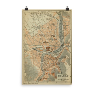 Bilbao Spanien Karte (1913) Alte baskische Stadt Atlas Poster